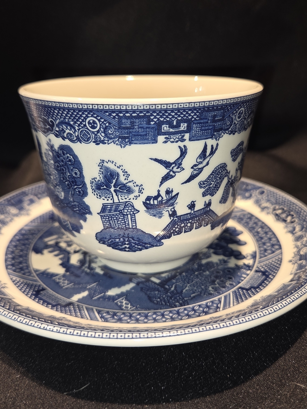 Blue Willow Johnson Brothers Porcelain Teacup and Saucer Set